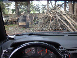 The steering wheel of a car.