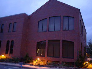 A red brick building.