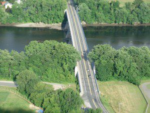 A bridge over a river.
