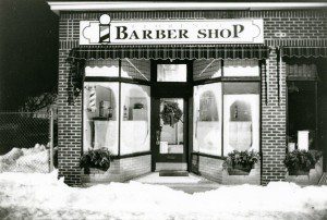 A barber shop in the snow.