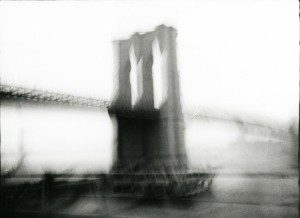Brooklyn Bridge in black and white.
