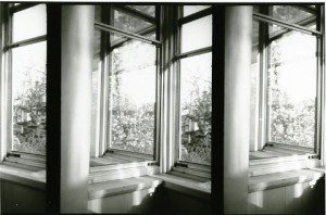 A black and white photograph of a window.