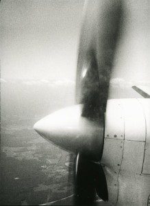 A black and white photo of a propeller.